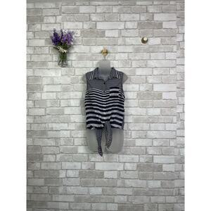 Rhapsody Sheer Blue Striped Casual Blouse